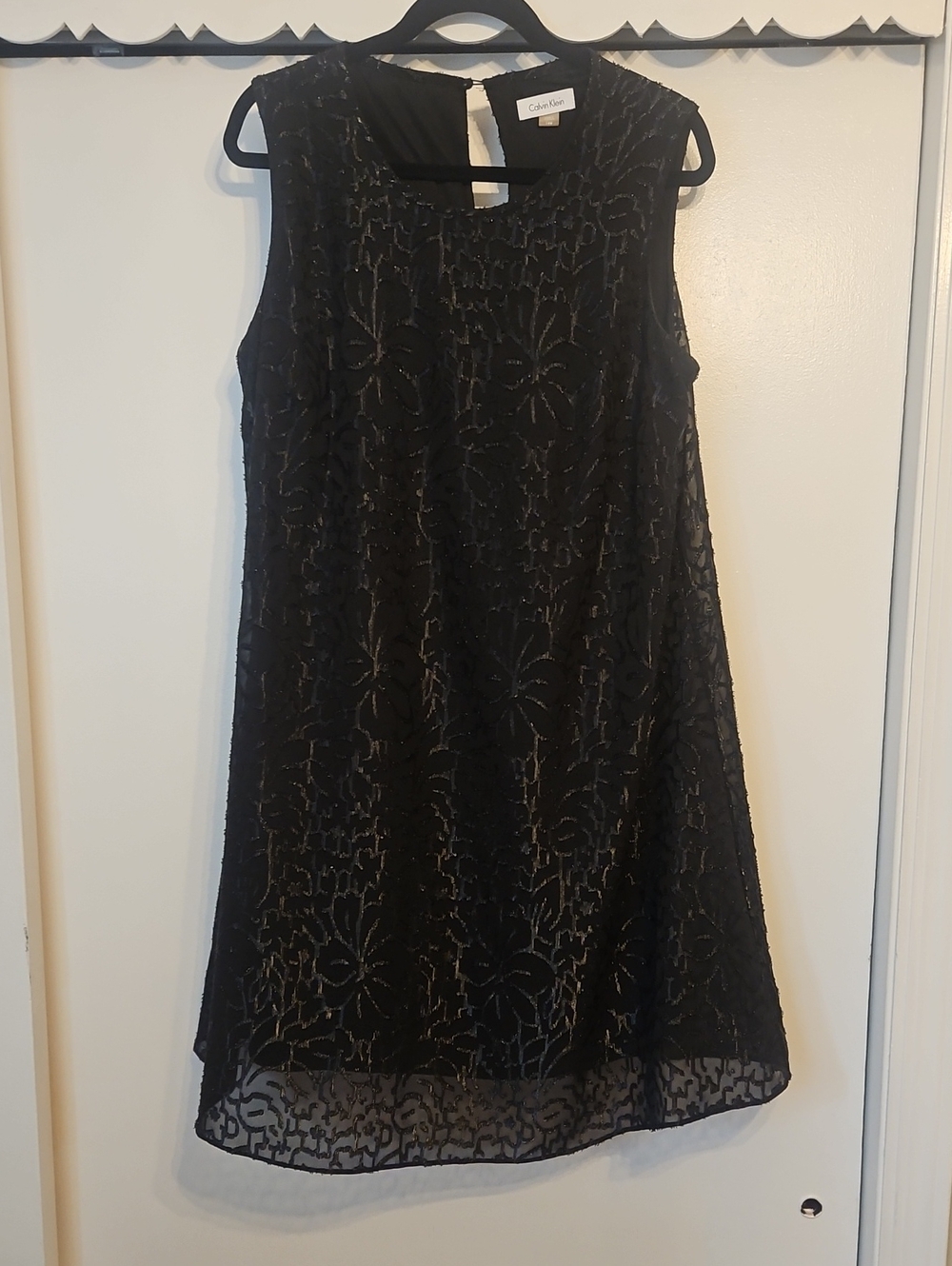 Calvin Klein Black burnout Sleeveless Lace Knee length Dress
